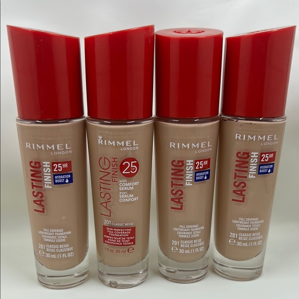 4x 201 Classic Beige - Rimmel London Lasting Finish Foundation 25hr 30ml